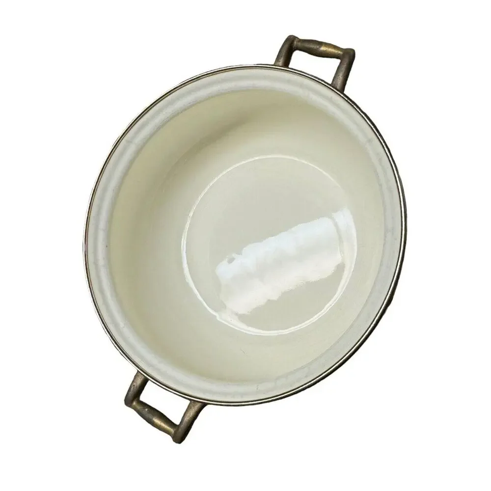 Cornucopia Enamel Cooking Dutch 8” Oven Pot Lid Fruit‎ Design Brass Trim Cottage